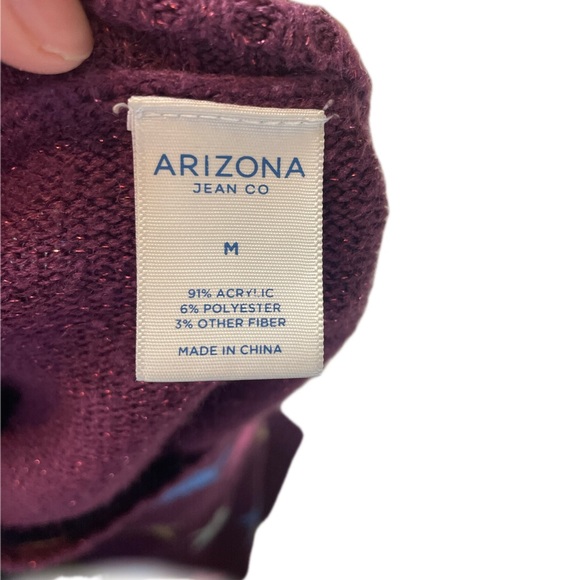 GIRLS SIZE M PURPLE KNIT MULTICOLORED STAR ARIZONA JEAN CO PULLOVER SWEATER - Picture 4 of 4